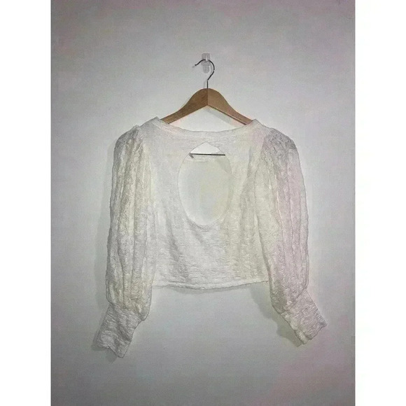 Free People Tea Time Womens Long Puff Sleeve Floral Lace Stretch Crop Top NEW - Picture 3 of 10